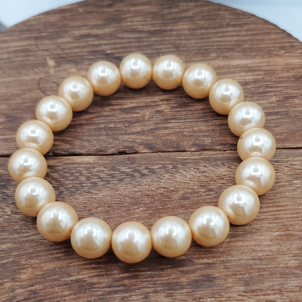 Elegant Champagne Faux Pearl Stretch Bracelet - Women Jewelry B3429